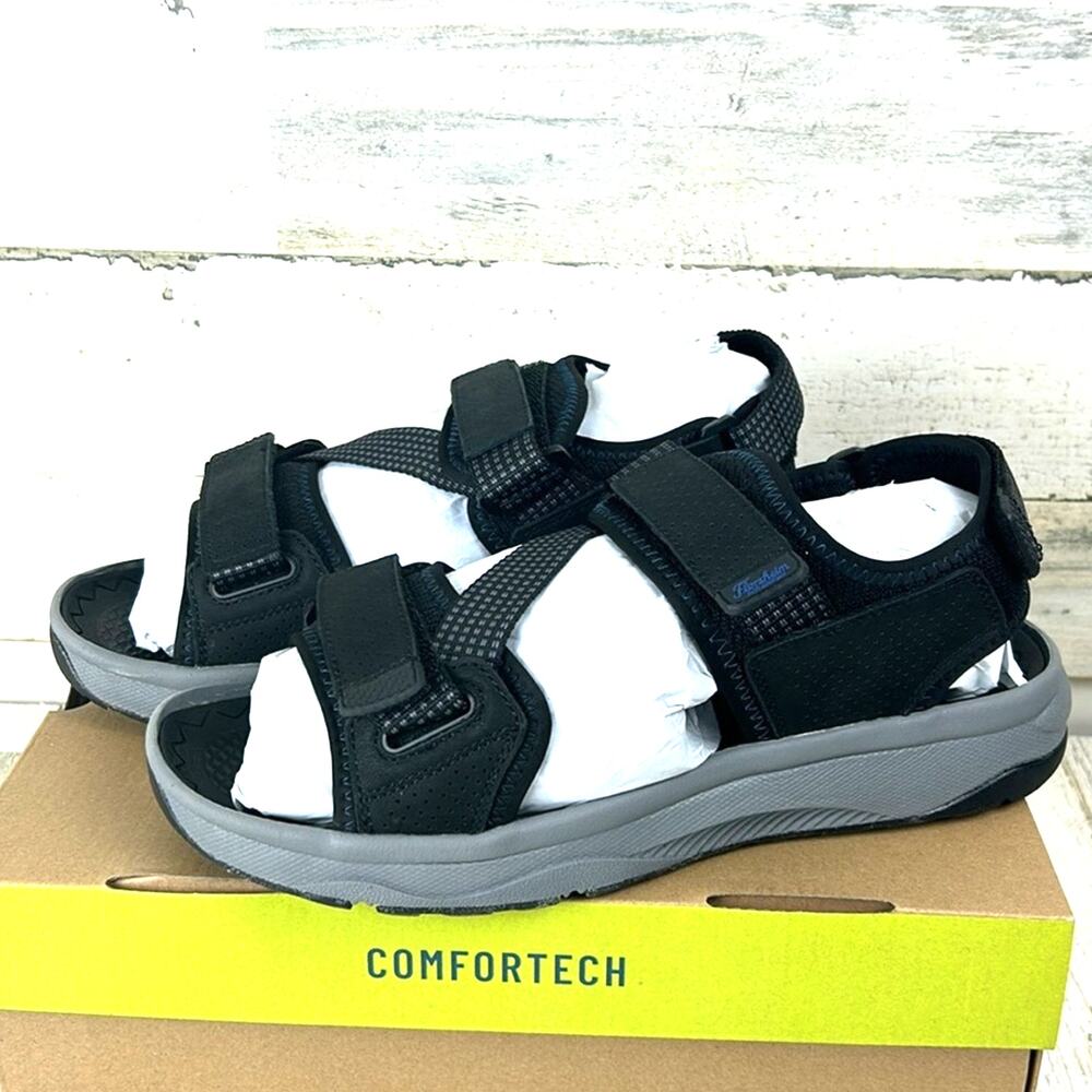 Florsheim Mens 8 Black Leather Treadlite River Sandals Adjustable NWB